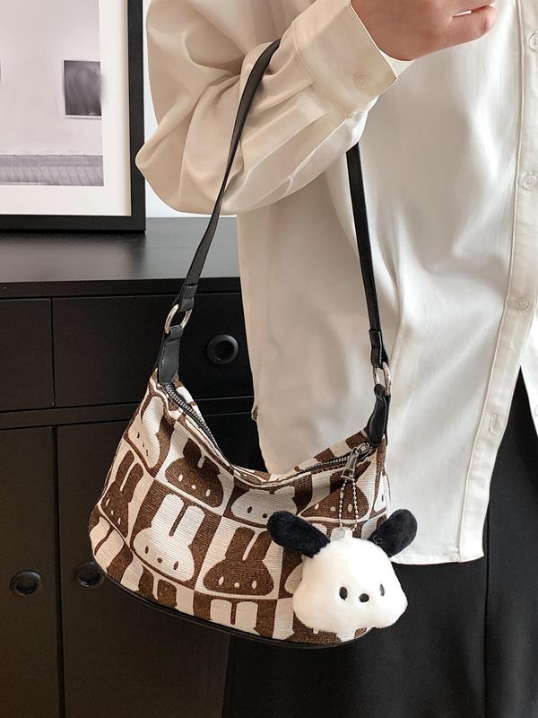 Women's Cute Rabbit Design Crossbody Bag with Charm, Fashionable Animal Decorated Shoulder Bag, Casual Trendy Versatile High-quality Daily Commuting Bag