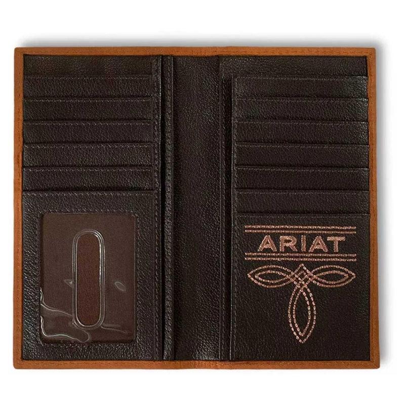 Ariat Men's Leather Rodeo Embossed Scrolling Logo Brown Wallet Money Clip