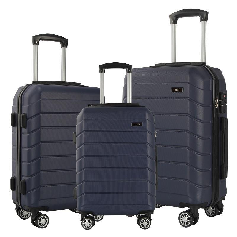 UUH 3 Pieces Luggage Set, Trolley case, ABS Hard Shell Lightweight Luggage with TAS Lock and 4 360° Spinning Silent Wheels Luggage Silver Gray Blue 20 24 28 inch