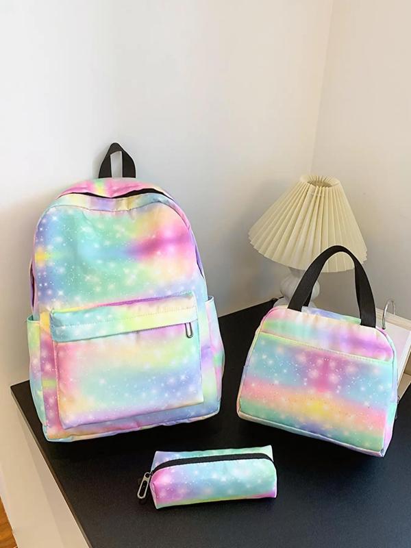 Women's 3pcs Trendy Zipper Bag Set, Including Star Print Gradient Backpack & Handbag & Clutches, Casual All-match School Bag Set for Daily Used