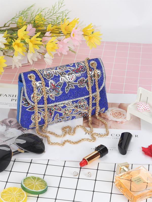 Women's Elegant Rhinestone Decor Evening Bag, Exquisite Butterfly & Floral Pattern Crossbody Bag with Chain Strap, Fashionable Bag for Banquet & Wedding Party