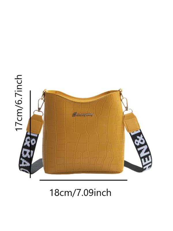 Women's Fashionable Letter Design Crocodile Embossed Crossbody Bag, Casual Plain Crossbody Bag with Letter Pattern Design Adjustable Strap For Work & Daily Used