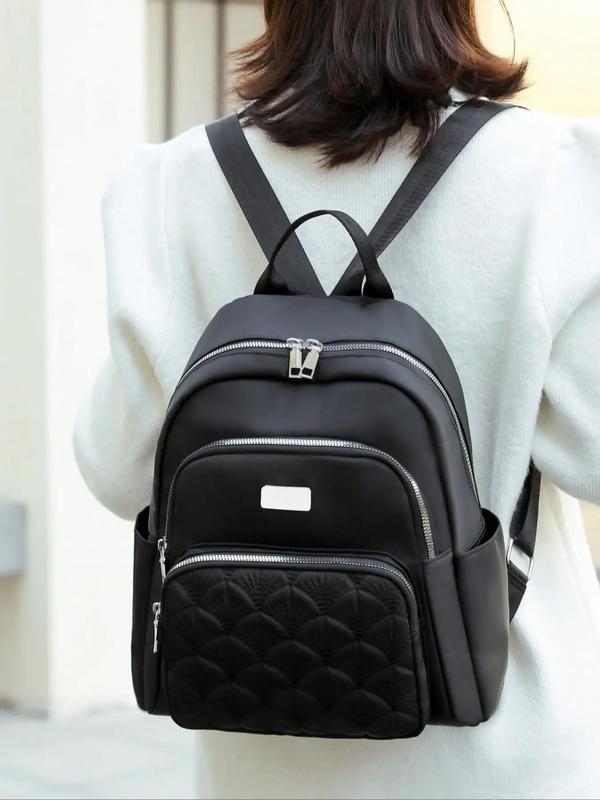 Women's Summer Minimalist Embroidering Design Solid Backpack, Casual Zipper Backpack for Women, Simple All-match Bag for Daily Life