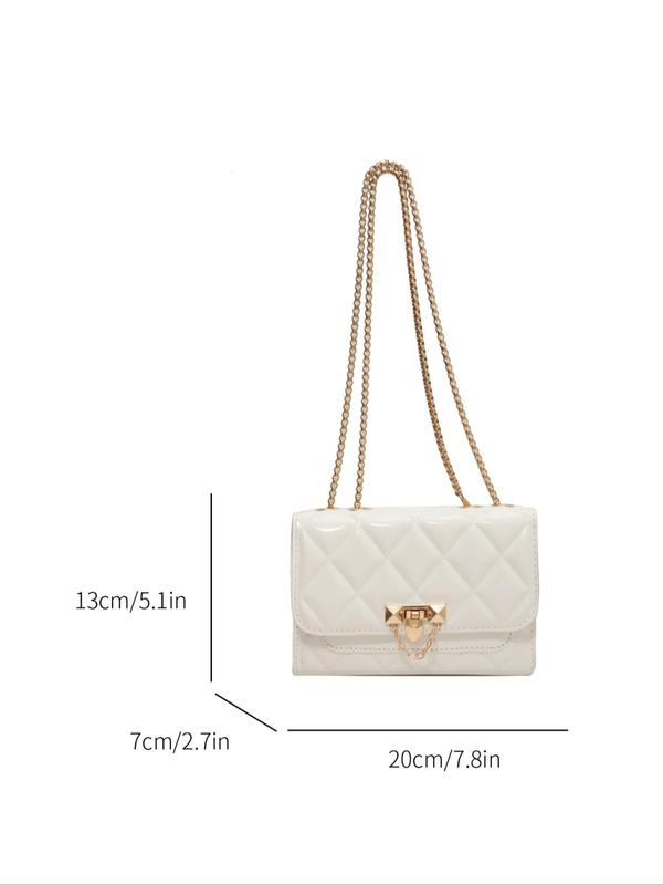 Women's Fashion Chain Strap Rhombus Quilted Flap Square Bag, Elegant Solid Color Buckle Shoulder Bag for Work & Daily Used