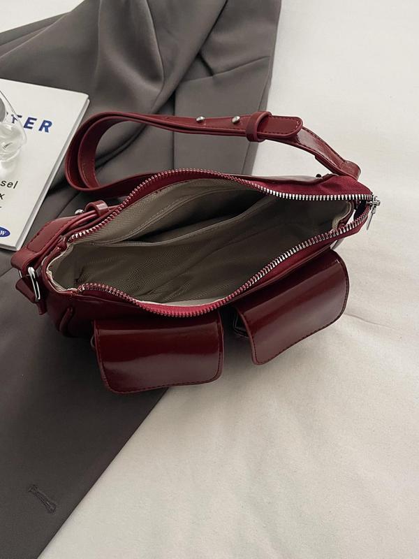 Women's Solid Color Shoulder Bag, Fashionable PU Leather Underarm Bag for Daily Used, Casual Trendy Versatile High-quality Daily Commuting Bag