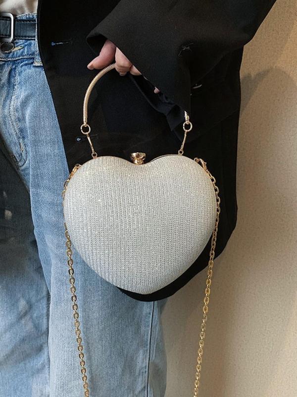 Women's Elegant Heart Shaped Design Evening Bag,  Fashion Chain Strap Shoulder Bag for Party, Trendy All-match & Exquisite Bag for Birthday Gift