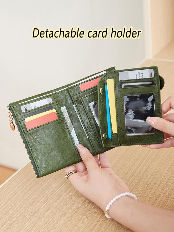 Women's Retro Zipper Short Wallet, Multi Card Slot Bifold Wallet, Casual Versatile Card Holder, RFID Blocking Wallet for Women & Girls