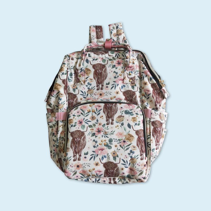 Highland cow western cowgirl floral backpack back to school backpack