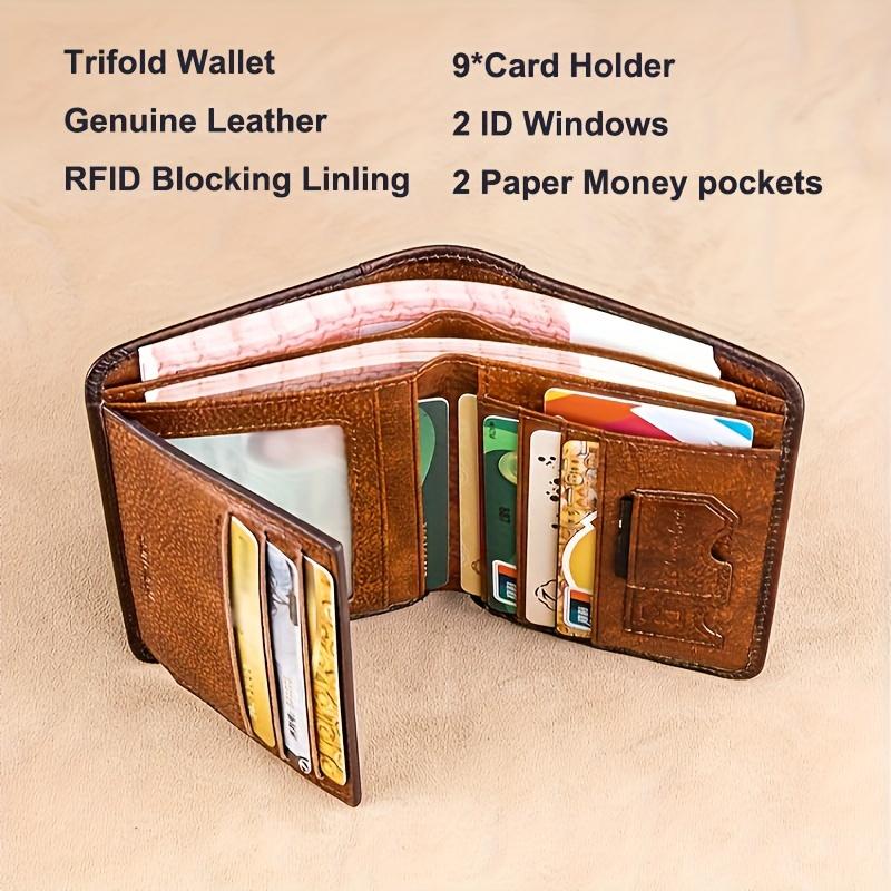 1pc, Men's Wallet, Tri-fold Genuine Leather Vintage Wallet, RFID Blocking Function, Suitable For Daily Use Or As A Labor Day Gift, Veterans Day Gift, Thanksgiving Gift, Christmas Gift, Men's Coin Purse, Men's Credit Card Bag