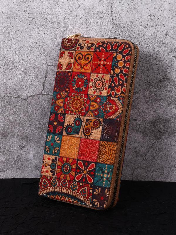 Women's Boho Style Ethnic Pattern Long Wallet, 2024 New Style Vintage Trendy Zipper Wallet, Fashionable Multi-function Wallet for Daily Use