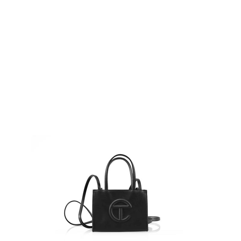 Telfar Small Black Shopping Bag with Double Strap and Magnetic Snap Closure