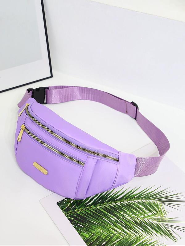 Women's Solid Color Fanny Pack, Casual Sporty Zipper Chest Bag, Minimalist Belt Bag for Workout Running