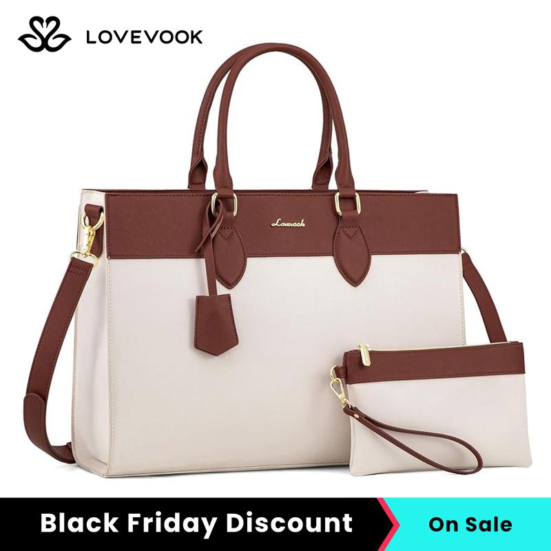 LOVEVOOK Black Friday Laptop Tote Bag，with Fashionable Texture and Waterproof Leather,Modern Minimalist Design, Perfect for Daily Use by Doctors, Nurses, Teachers, and Professional Women for Travel and Commuting, Gift for Christmas