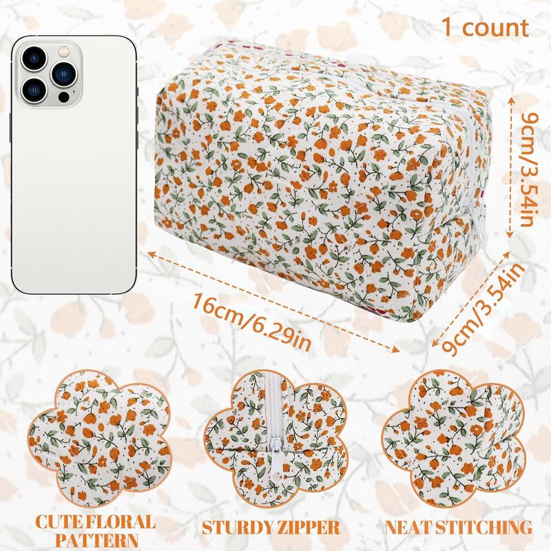 Floral Pattern Quilted Makeup Bag, Portable Large Capacity Travel Bag, Anti-pressure and Anti-collision Cosmetic Bag, Brush Storage Bag for Women