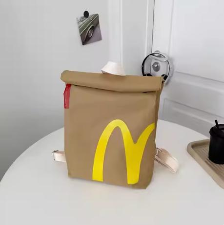 Classic Interesting Retro Paper Bag Cute Backpack Hamburger Keychain Personalized Shoulder Messenger Bag Casual Canvas Backpack Laptop Bag