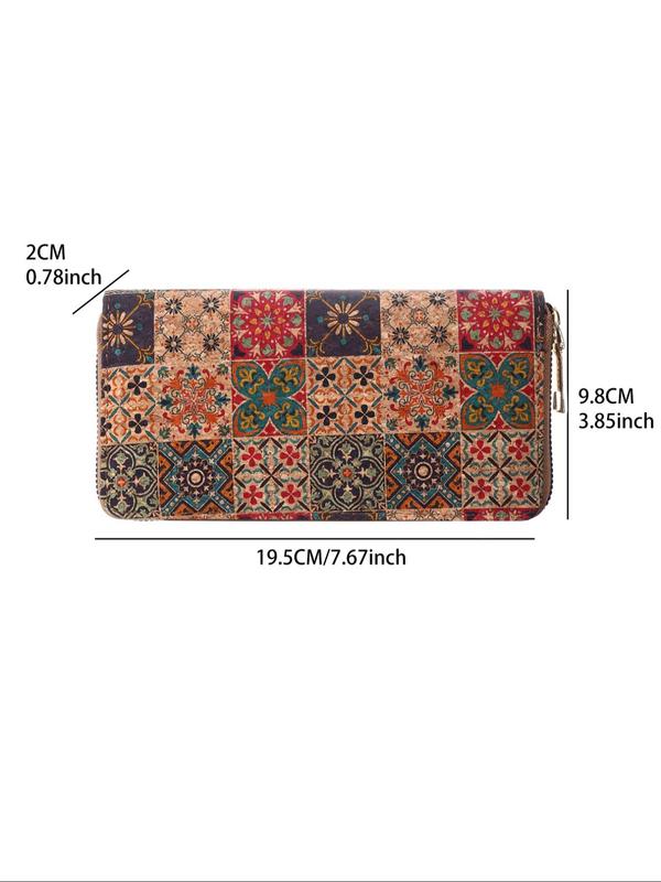 Women's Boho Style Ethnic Pattern Long Wallet, 2024 New Style Vintage Trendy Zipper Wallet, Fashionable Multi-function Wallet for Daily Use