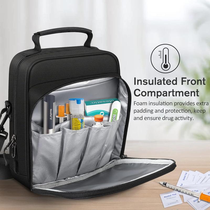 Insulin Cooler EpiPen Carrying Case Insulated, Travel Medication Diabetes Supplies Organizer Bag with Shoulder Strap for Asthma Inhaler, Auvi-Q, Allergy Medicine Essentials (Black)