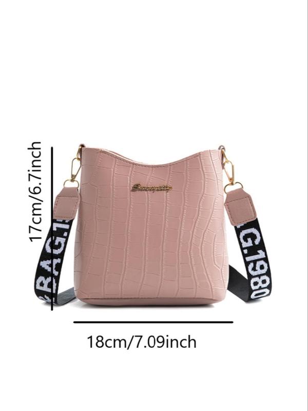 Women's Fashionable Letter Design Crocodile Embossed Crossbody Bag, Casual Plain Crossbody Bag with Letter Pattern Design Adjustable Strap For Work & Daily Used