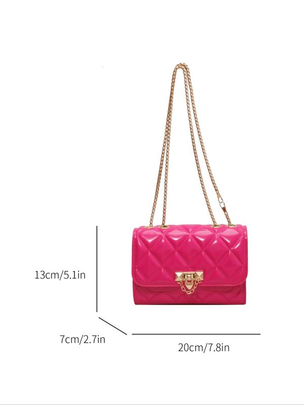 Women's Fashion Chain Strap Rhombus Quilted Flap Square Bag, Elegant Solid Color Buckle Shoulder Bag for Work & Daily Used