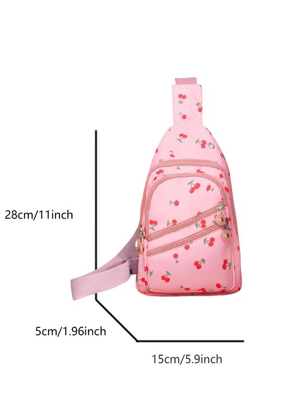 Women's Cute Cherry Print Fanny Pack, Fashionable Casual Zipper Chest Bag, Trendy All-match Sling Bag for Daily Use