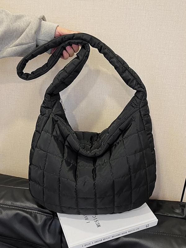 Women's Solid Quilted Puffer Padded Tote Bag, Fashionable Large Capacity Shoulder Bag for Women for Daily Used, Casual Trendy Versatile High-quality Daily Commuting Bag