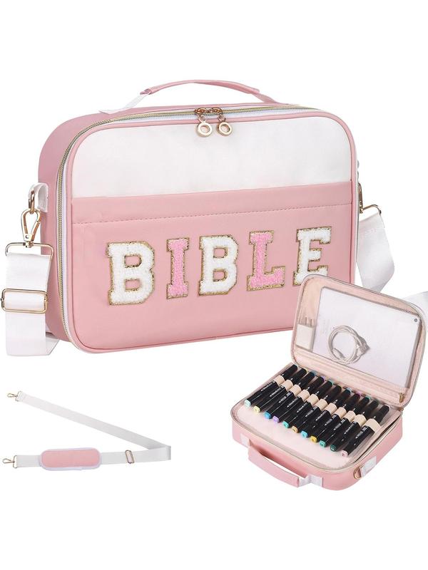 Women's Elegant Letter Pattern Bible Cover with Detachable Pencil Case, Fashionable Zipper Bible Bag, Casual Trendy Versatile High-quality Daily Commuting Bag