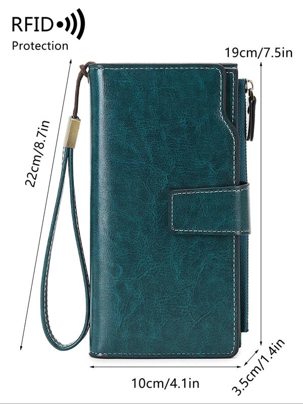 Women's Solid Color Long Wallet, Casual Multi-functional Zipper Wallet with Wrist Strap, Casual Trendy Versatile High-quality Wallet for Daily Use