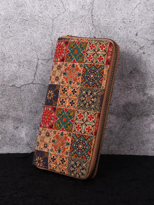 Women's Boho Style Ethnic Pattern Long Wallet, 2024 New Style Vintage Trendy Zipper Wallet, Fashionable Multi-function Wallet for Daily Use