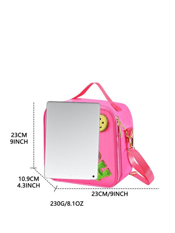 Fashionable All-match Letter Pattern Decor Lunch Box Bag, Portable Large Capacity Lunch Bag for Women with Handle & Bag Strap for School Office, Y2k Cute Accessories for Picnic & Camping