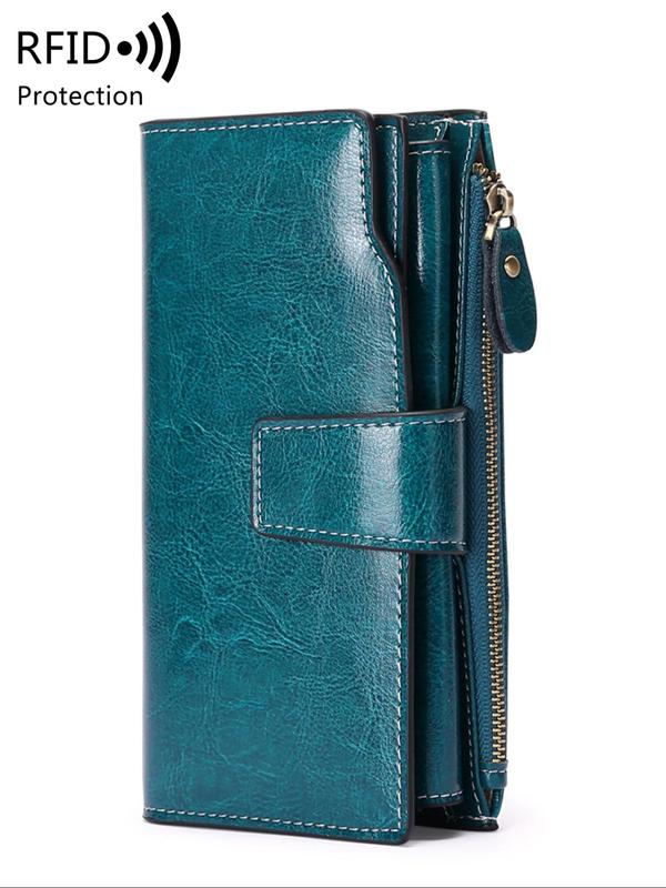 Women's Solid Color Long Wallet, Casual Multi-functional Zipper Wallet with Wrist Strap, Casual Trendy Versatile High-quality Wallet for Daily Use