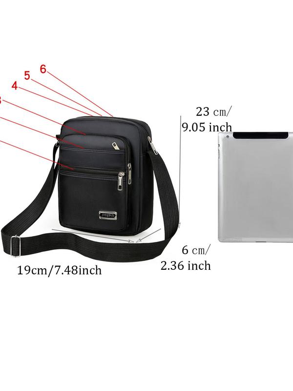 Men's Casual Plain Letter Patched Design Nylon Zipper Crossbody Bag As Gift, Outdoor Casual Fashion Multi-purpose Shoulder Bag Gift