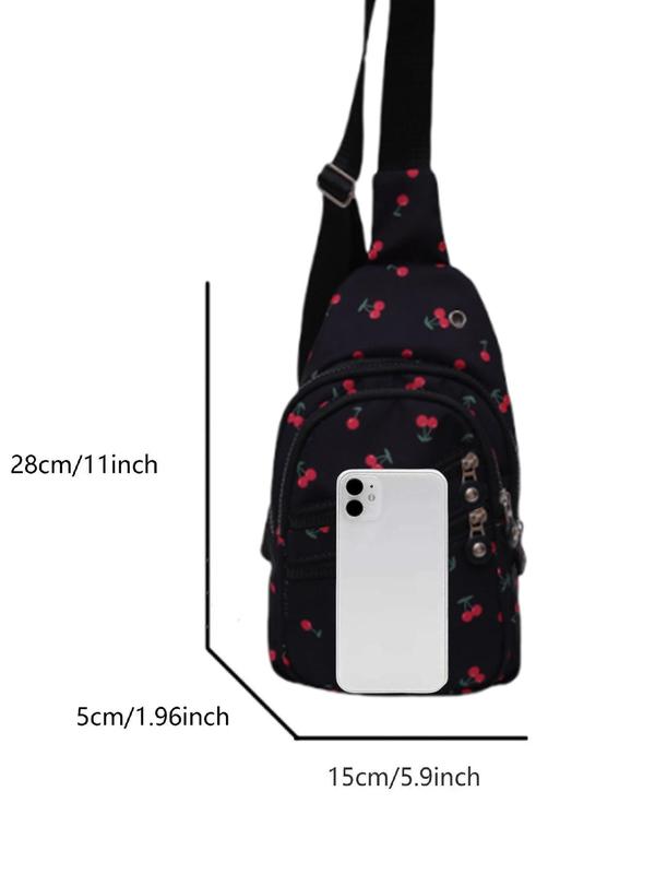 Women's Cute Cherry Print Fanny Pack, Fashionable Casual Zipper Chest Bag, Trendy All-match Sling Bag for Daily Use