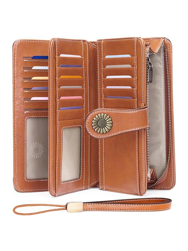 Genuine Leather Women's Fashionable Leather Long Wallet, Casual Large Capacity Rfid Blocking Credit Card Holder with Card Slots, Versatile Wristlet Handbag Wallet