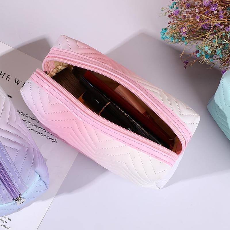 Cosmetic Bag Makeup Bag PU Leather Waterproof Portable Toiletry Bags Pouch Organizer Travel Organizer Compliant Bag for Women Purse for Toiletries Accessories Brushes Small Rainbow Gradient Pink gradient purple gradient blue cute makeupbag cosmetic bags