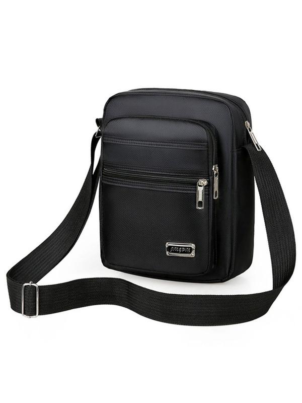 Men's Casual Plain Letter Patched Design Nylon Zipper Crossbody Bag As Gift, Outdoor Casual Fashion Multi-purpose Shoulder Bag Gift