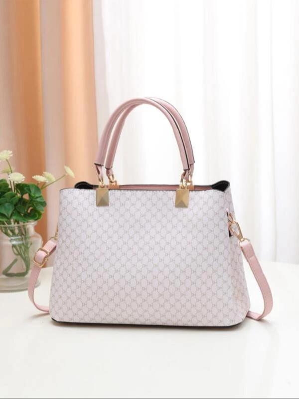 Retro Fashion Pu Leather Handbag, Casual Versatile Zipper Shoulder Bag with Faux Pearl & Leaf Charm, Simple All-match Bag for Daily Life & Work