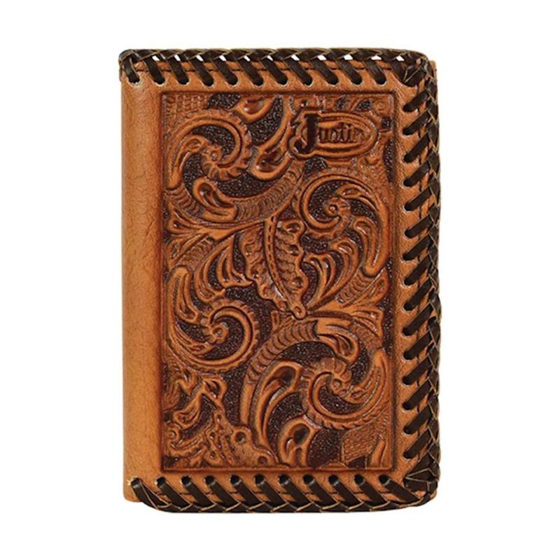 Justin Wallets Men's Whipstitch Tooled Trifold Brown Money Clip - 2172765W5