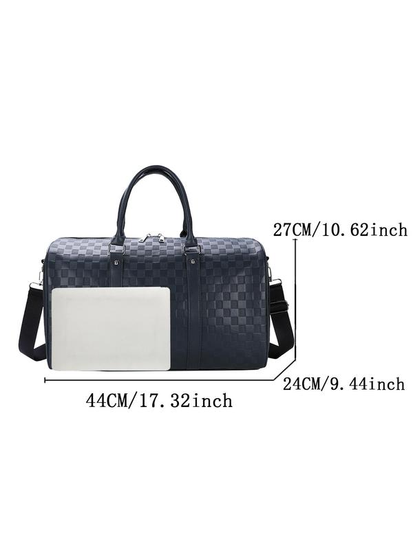 Fashion Checkerboard Pattern Pu Leather Zipper Travel Bag & Duffel Bag, Large Capacity Luggage for Women & Men, Casual Sports Fitness Bag for Travel & Business