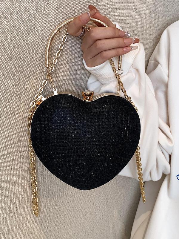 Women's Elegant Heart Shaped Design Evening Bag,  Fashion Chain Strap Shoulder Bag for Party, Trendy All-match & Exquisite Bag for Birthday Gift