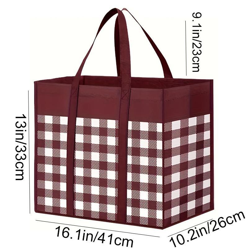 Plaid Pattern Storage Bag, 1 Count Large Capacity Foldable Shopping Bag with Handle, Reusable Storage Bag for Home Kitchen