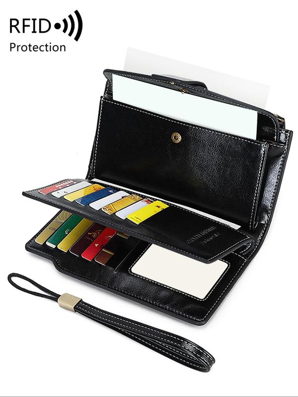 Women's Solid Color Long Wallet, Casual Multi-functional Zipper Wallet with Wrist Strap, Casual Trendy Versatile High-quality Wallet for Daily Use