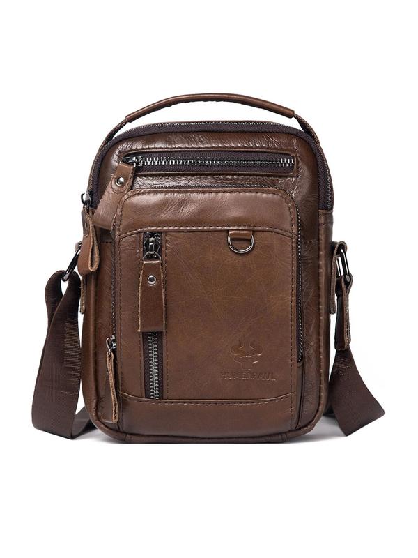 Men's Business Solid Color Leather Shoulder Bag, Large Capacity Shoulder Bag for Work & Daily Used, Casual Trendy Versatile High-quality Daily Commuting Bag