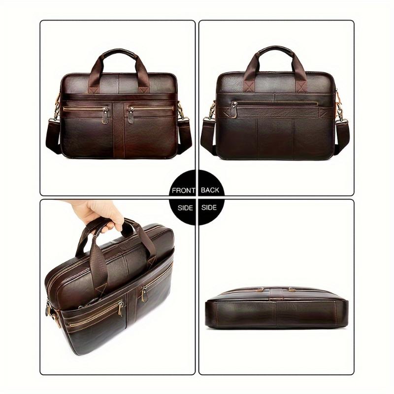 Genuine Leather Briefcase, 14.9 Inch Laptop Compartment, Business Messenger Bag