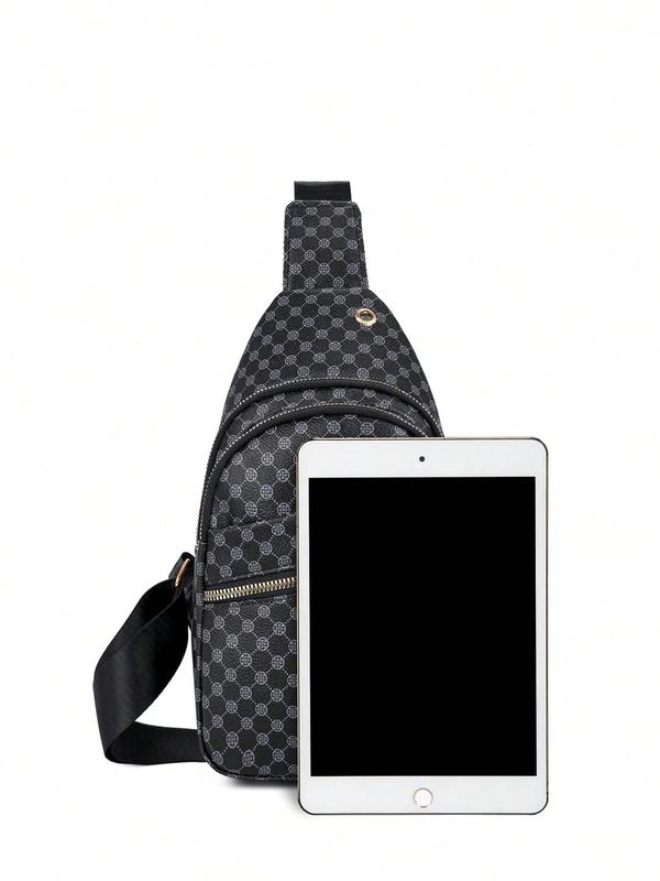 Men's Summer Geometric Pattern Sling Bag, Simple Fanny Pack As Work Bag for Beach Holiday Vacation, Portable Travel Bag, Student Chest Bag & Waist Bag