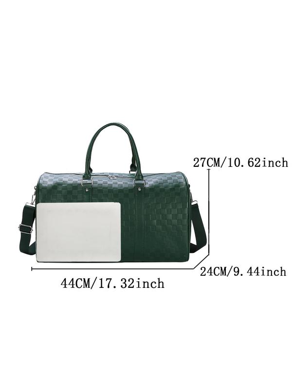 Fashion Checkerboard Pattern Pu Leather Zipper Travel Bag & Duffel Bag, Large Capacity Luggage for Women & Men, Casual Sports Fitness Bag for Travel & Business