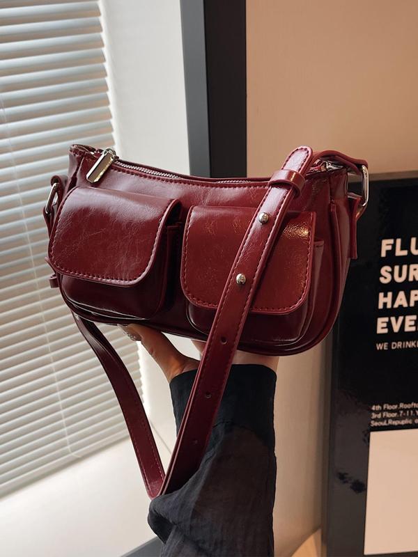 Women's Solid Color Shoulder Bag, Fashionable PU Leather Underarm Bag for Daily Used, Casual Trendy Versatile High-quality Daily Commuting Bag