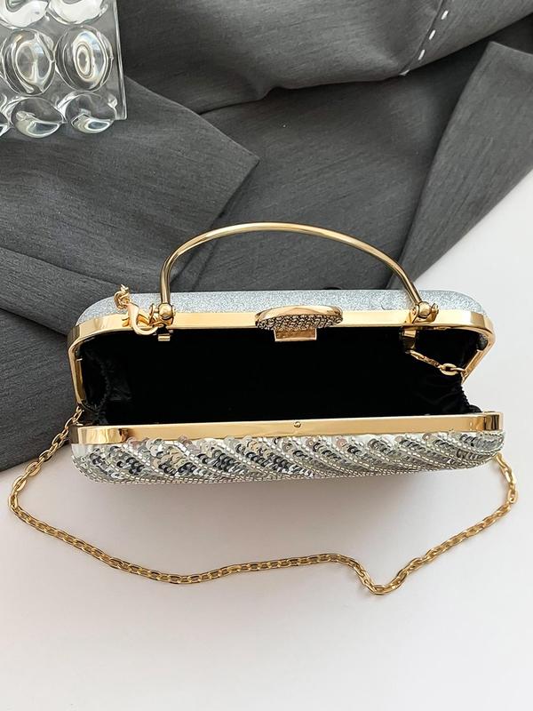 Women's Elegant Sequin Decorated Evening Bag, Exquisite Trendy Chain Strap Crossbody Bag, Fashionable Bag for Party Decoration