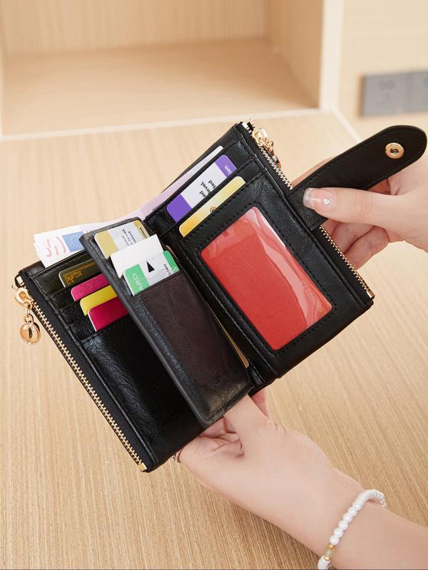 Women's Retro Zipper Short Wallet, Multi Card Slot Bifold Wallet, Casual Versatile Card Holder, RFID Blocking Wallet for Women & Girls