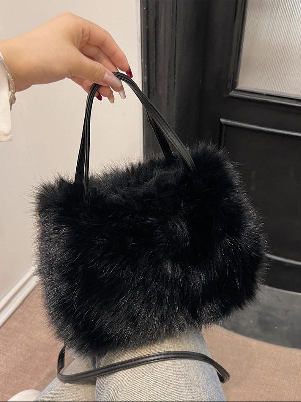 Women's Solid Color Fluffy Shoulder Bag, Fashionable Plush Crossbody Bag for Daily Used, Casual Trendy Versatile High-quality Daily Commuting Bag