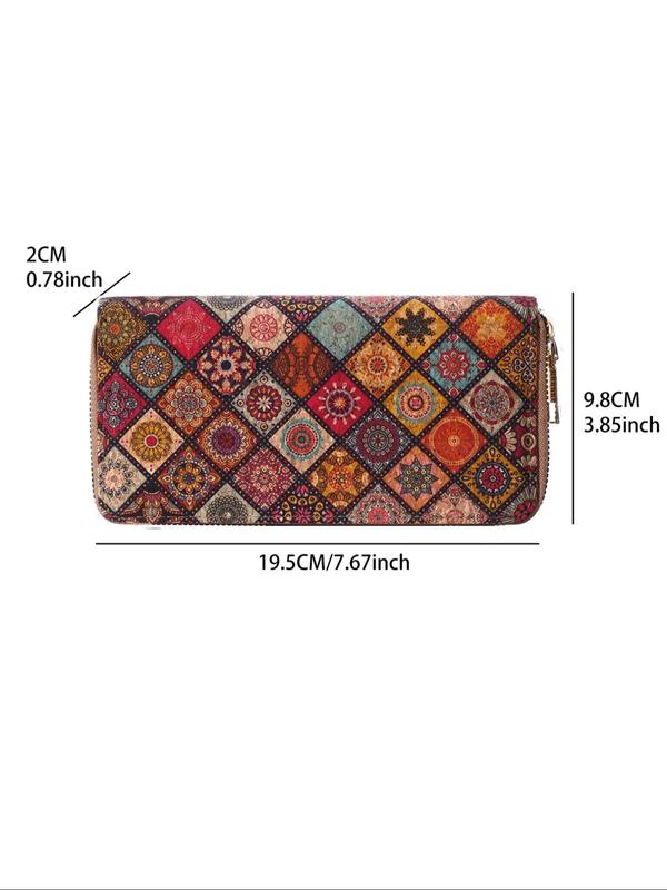 Women's Boho Style Ethnic Pattern Long Wallet, 2024 New Style Vintage Trendy Zipper Wallet, Fashionable Multi-function Wallet for Daily Use